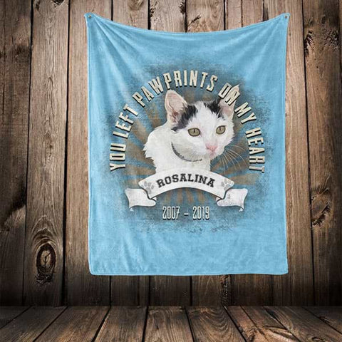 Image of ▶ Pet Memorial Blanket "You Left Paw Prints On My Heart"